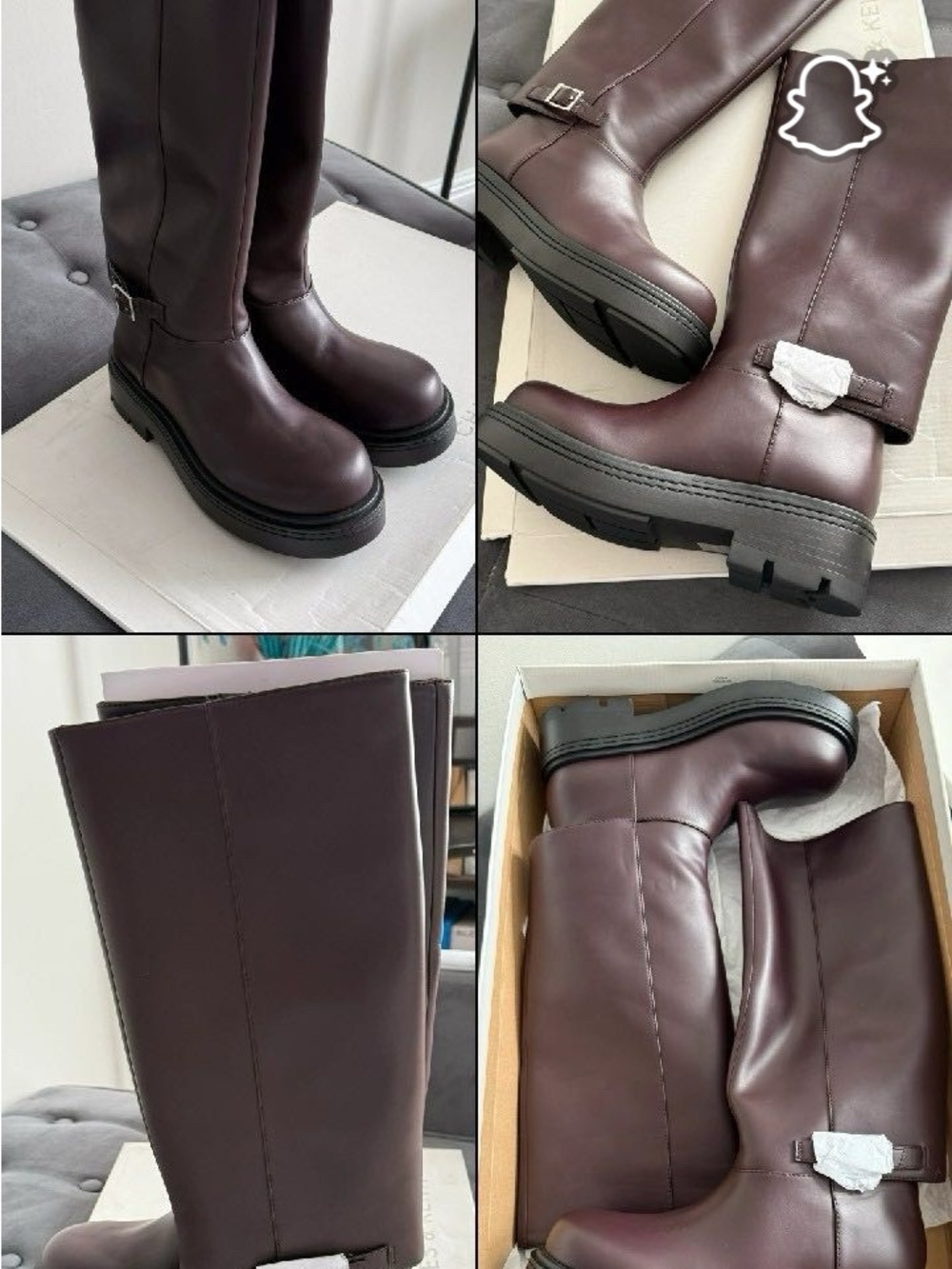 Tall Chunky Sole Leather Riding Boots in Deep Burgundy
